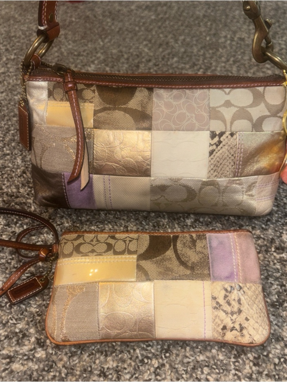 Coach Multicolor Patchwork Shoulder Bag with Wristlet — Neutral Pastels